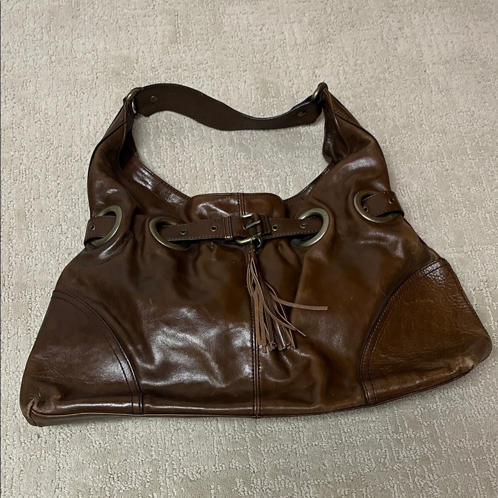 hype Brown Leather Shoulder Bag